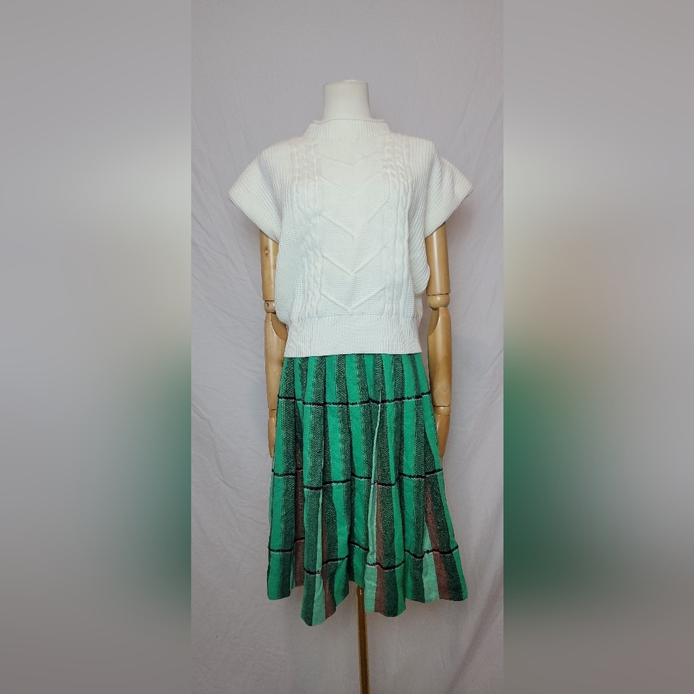 Vintage 1960 Western Star Seattle Turquoise Pleated Plaid Wool Reversible Skirt